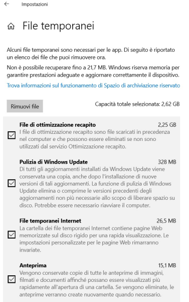 Rimozione file temporanei Windows 10