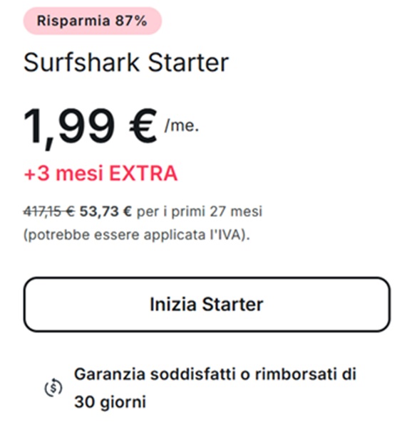 surfshark starter 1,99 euro offerta