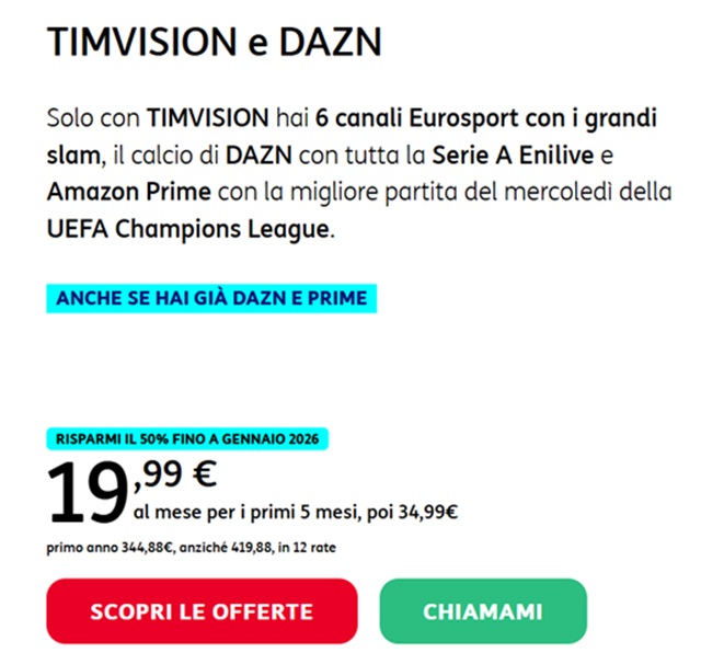 timvision e dazn 19,99 euro