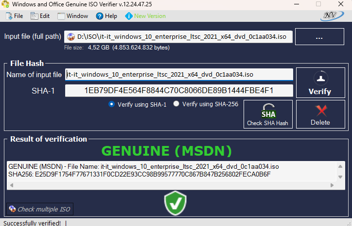 Verifica firma o hash Windows 10 LTSC