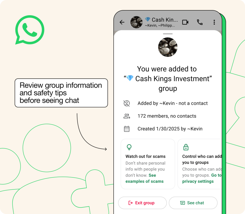 WhatsApp e la nuova panoramica per i gruppi creati da sconosciuti