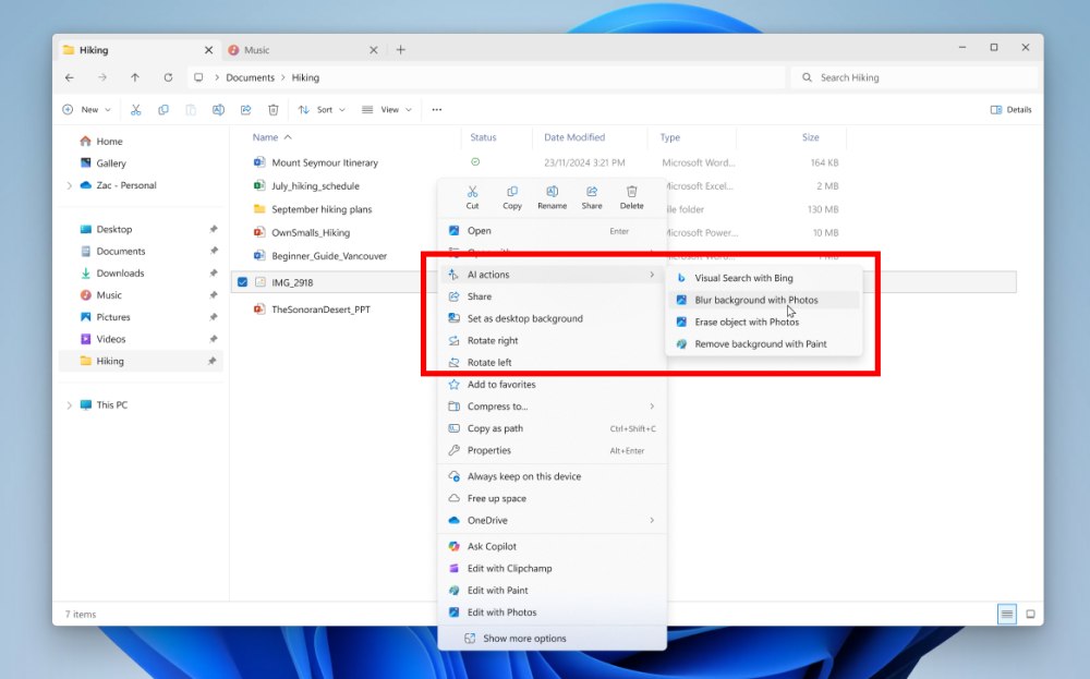 Azioni AI Esplora file Windows 11: cosa sono