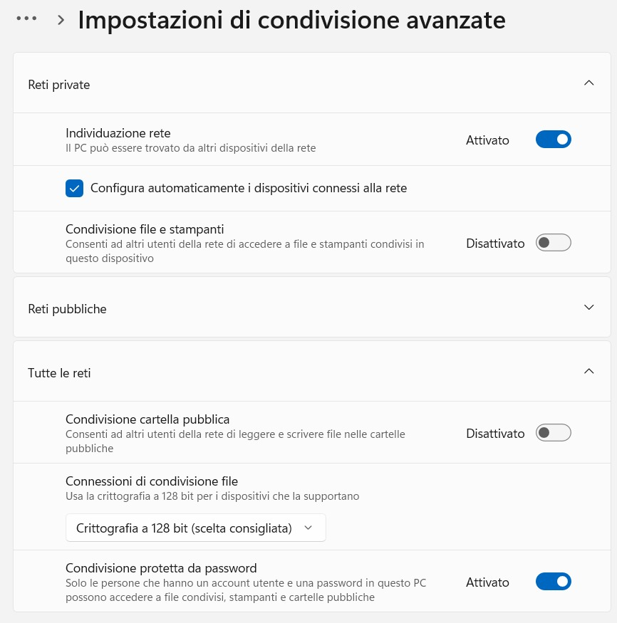 Condivisione file e stampanti in Windows 11