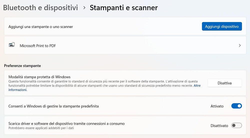 Modalità stampa protetta Windows 11