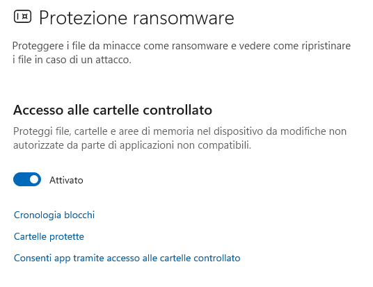 Protezione ransomware Windows
