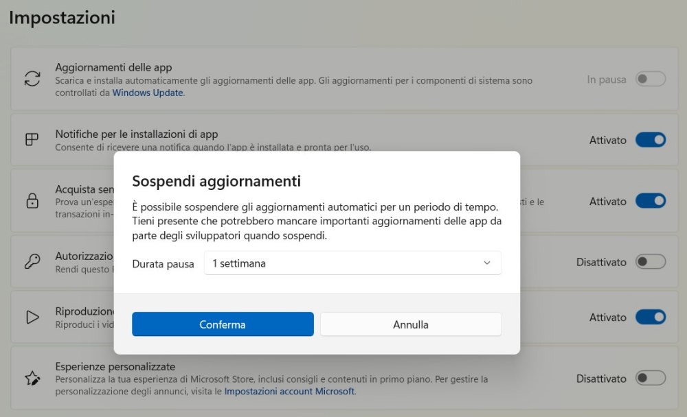 Rimandare aggiornamenti automatici Microsoft Store