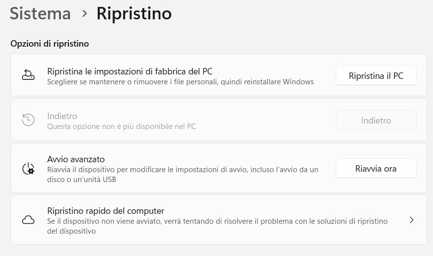 Ripristino rapido PC o Quick Machine Recovery, QMR