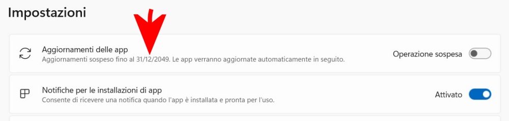 Sospensione aggiornamenti app Microsoft Store Windows 11 e Windows 10