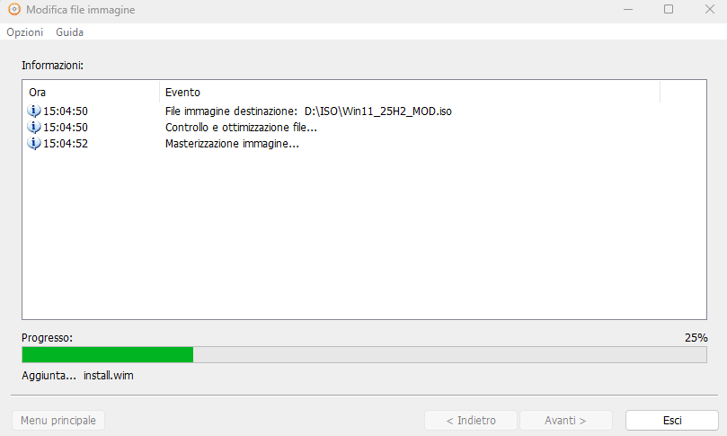 Stato avanzamento creazione ISO Windows 11