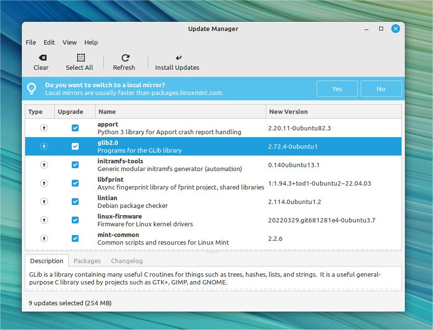 Update Manager Linux Mint