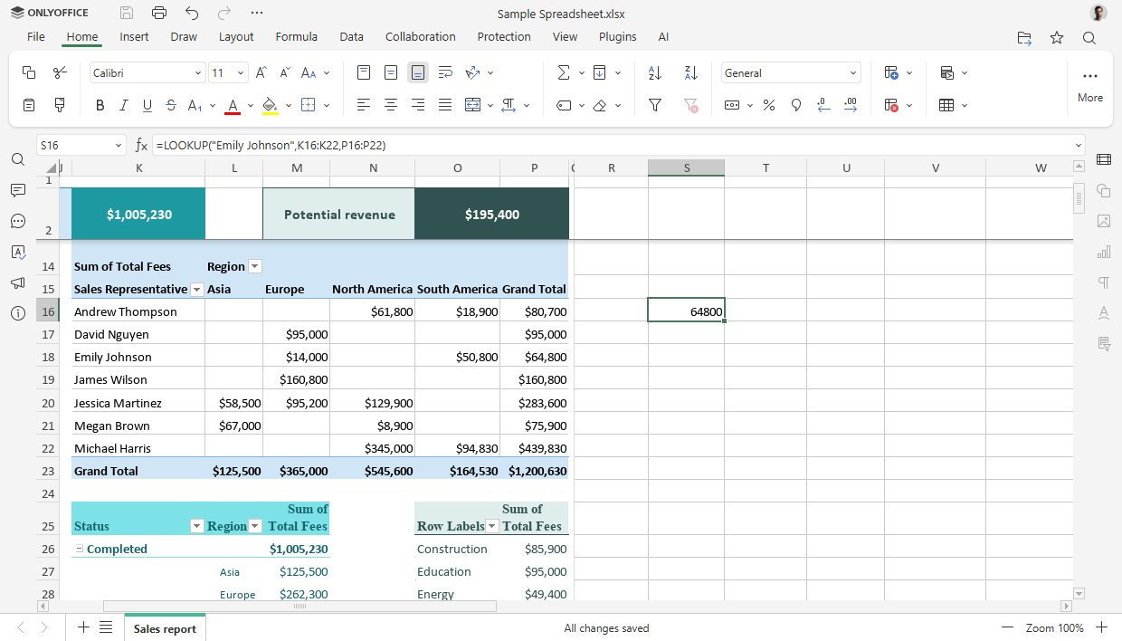 Formule LOOKUP fogli di calcolo ONLYOFFICE