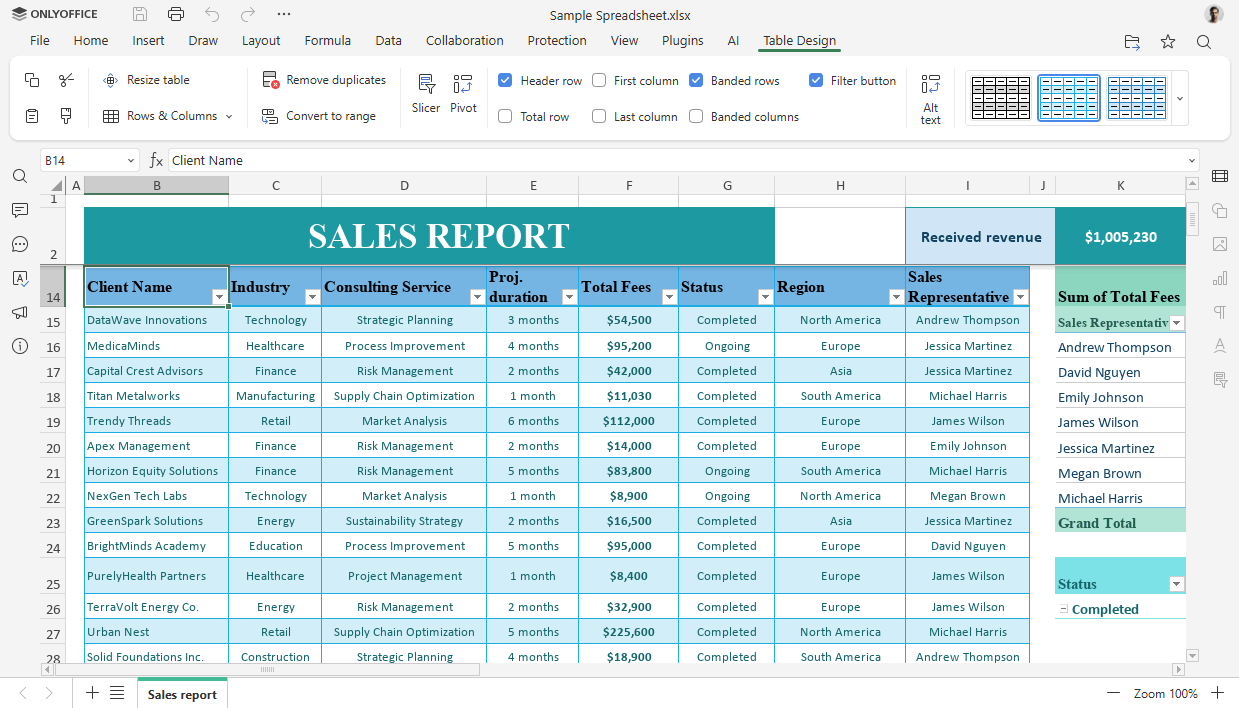 Design tabelle fogli di calcolo ONLYOFFICE