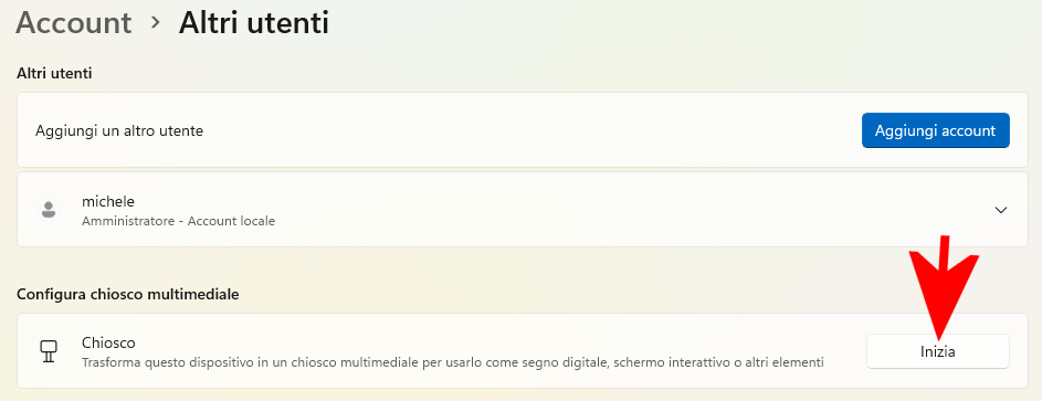 Attivazione modalità chiosco in Windows 11