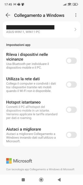 Collegamento a Windows di smartphone Android e iPhone