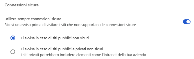 Connessioni sicure HTTPS Google Chrome