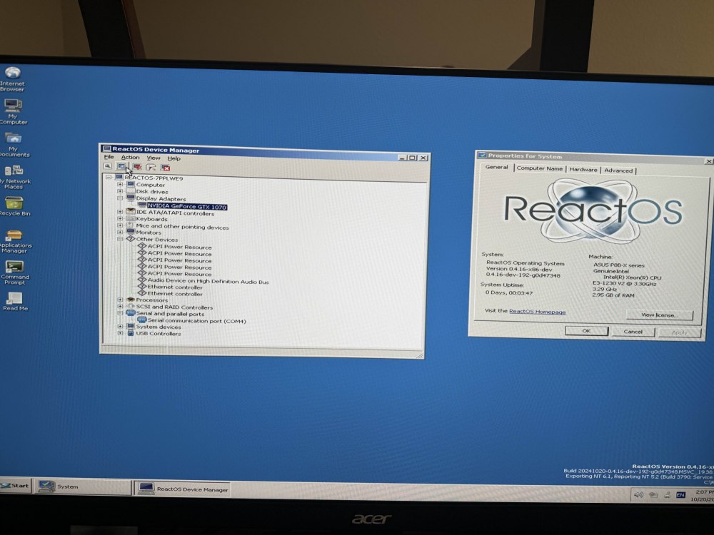 Driver Nvidia in esecuzione su ReactOS