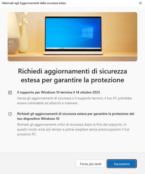 Estensione aggiornamenti sicurezza ESU Windows 10