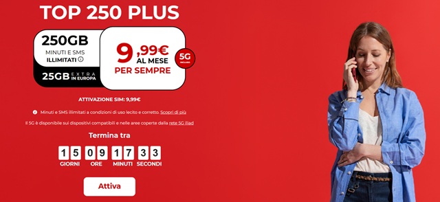 iliad top 250 plus fino al 13 novembre