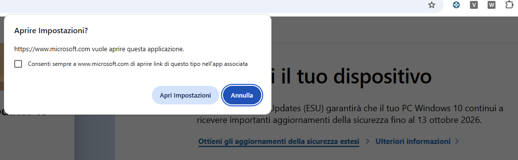 Impostazioni Windows 10 ESU