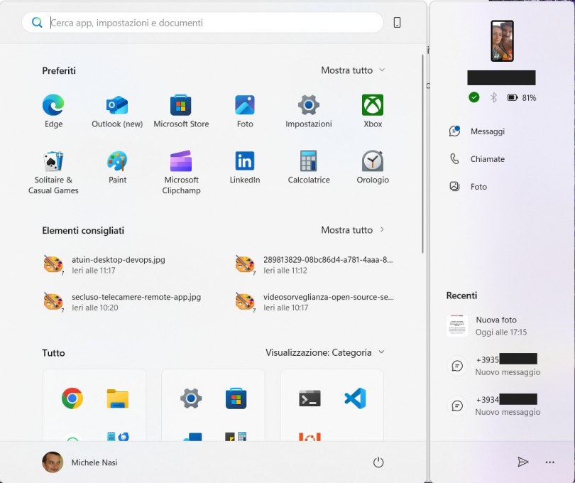 Attività smartphone collegato con Windows 11
