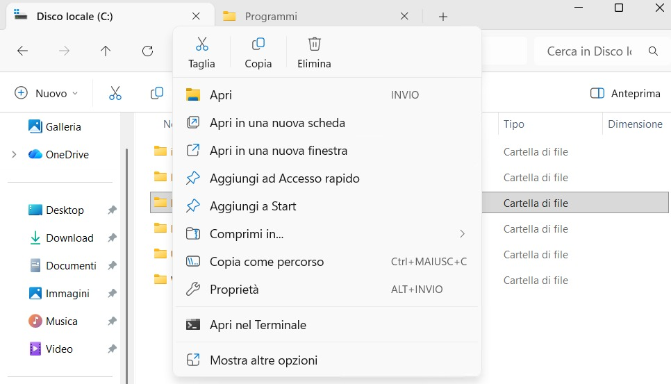 Nuova scheda Esplora file Windows 11