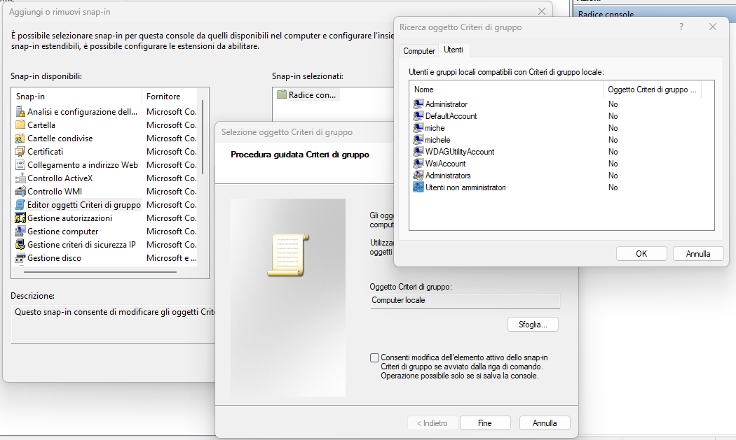 Policy di gruppo utenti non amministratori Windows 10 e 11