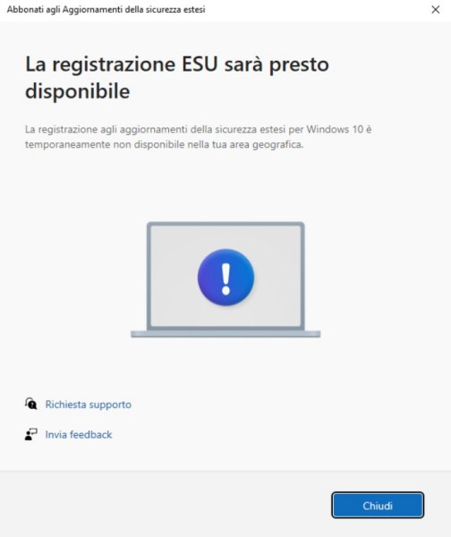 Registrazione ESU Windows 10 sarà presto disponibile