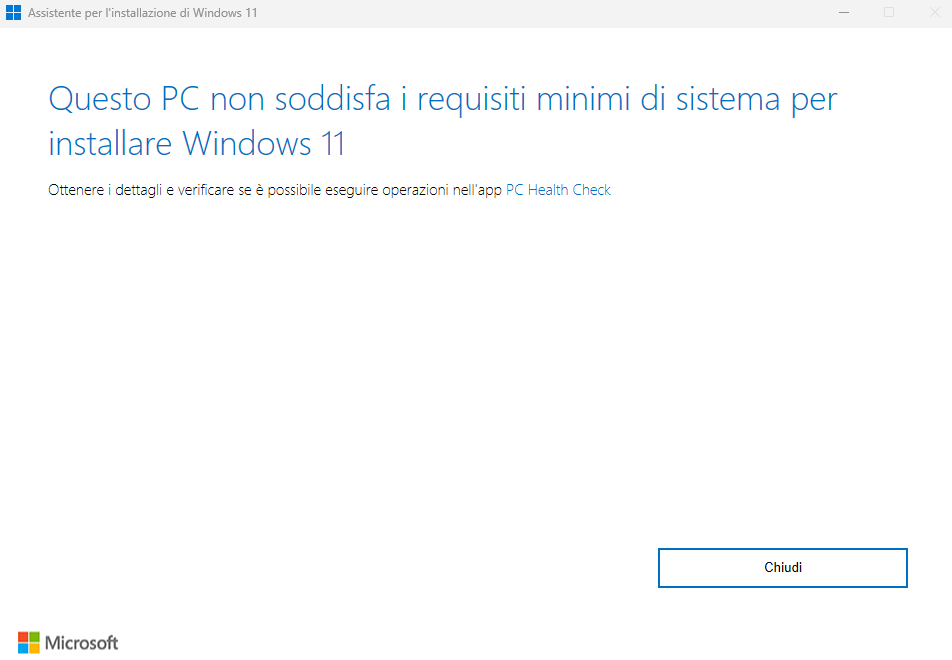 Requisiti minimi Windows 11 non soddisfatti