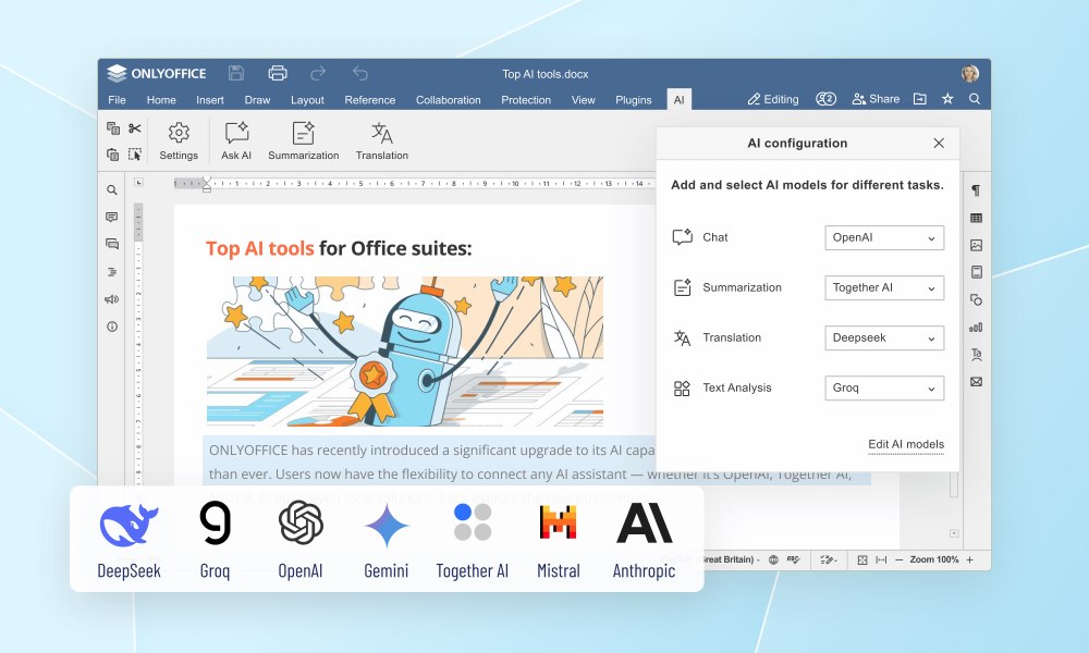 Selezione modello AI generativa ONLYOFFICE