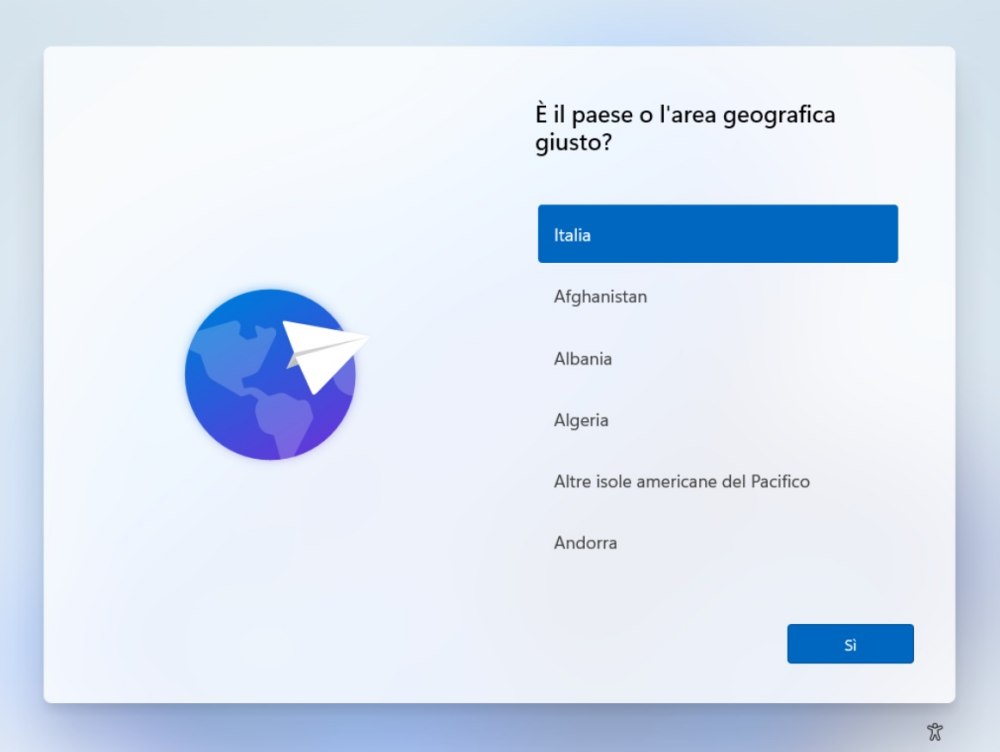 Schermata OOBE Windows 11 selezione lingua