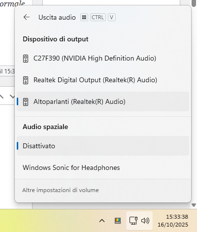 Selezione dispositivo audio uscita Windows 11