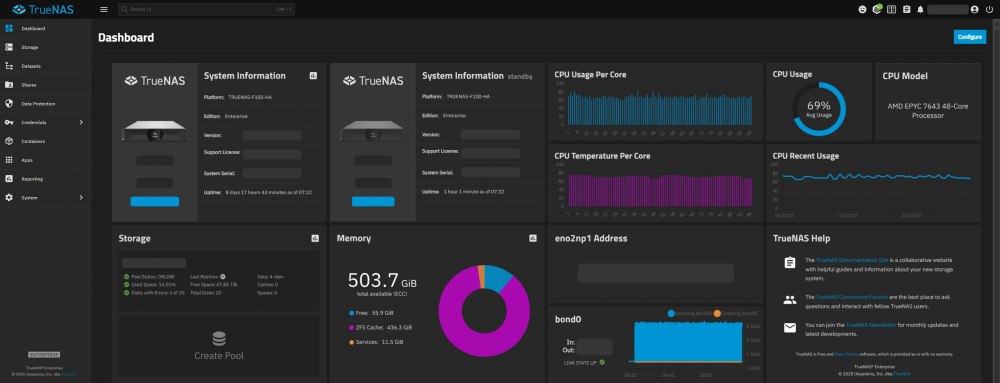 Dashboard TrueNAS per storage avanzato