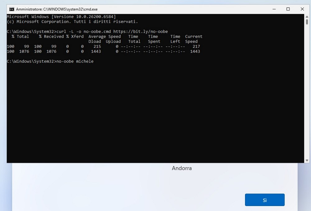 Windows 11 con account locale e bypass OOBE