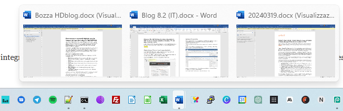 Anteprima finestre aperte barra applicazioni Windows