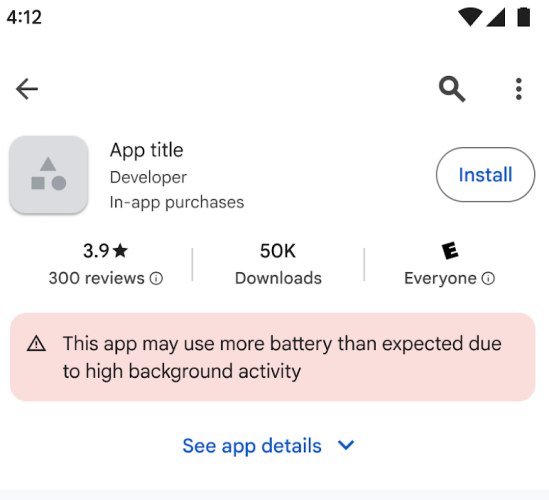 Avviso consumo batteria Android su Google Play Store