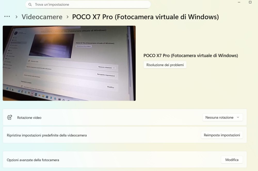 Configurazione fotocamera virtuale Windows 11
