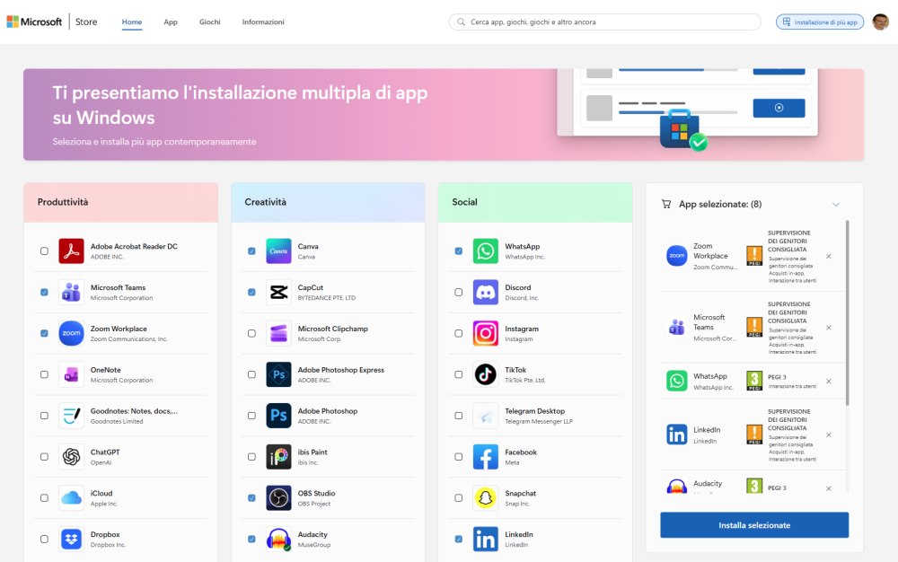 Installazione multipla app Windows: Microsoft Store come Ninite