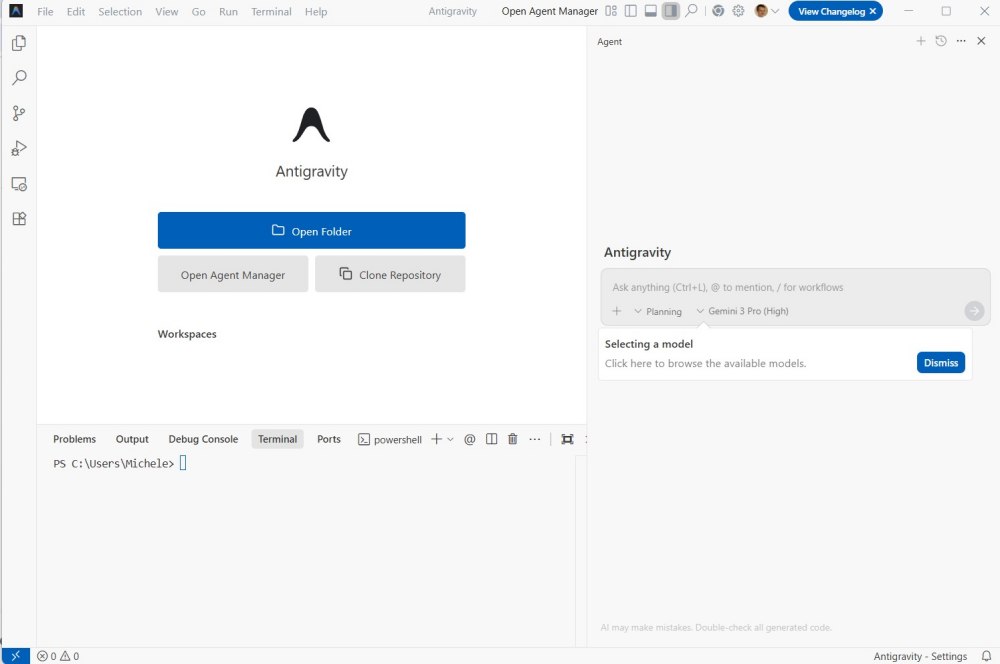 Interfaccia Google Antigravity
