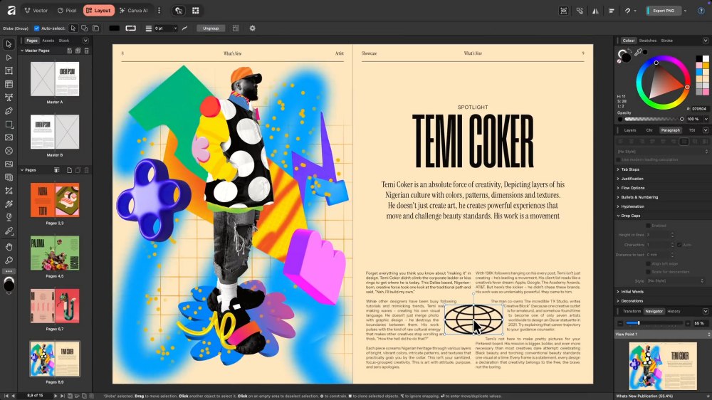 Impostazione layout di pagina con Affinity