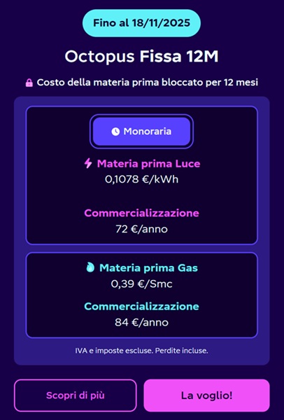 octopus fissa 12 mesi fino al 18 novembre