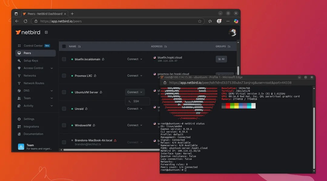 Connessione SSH peer Linux NetBird