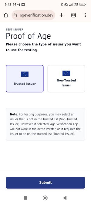 Prova dell'età online tramite app UE