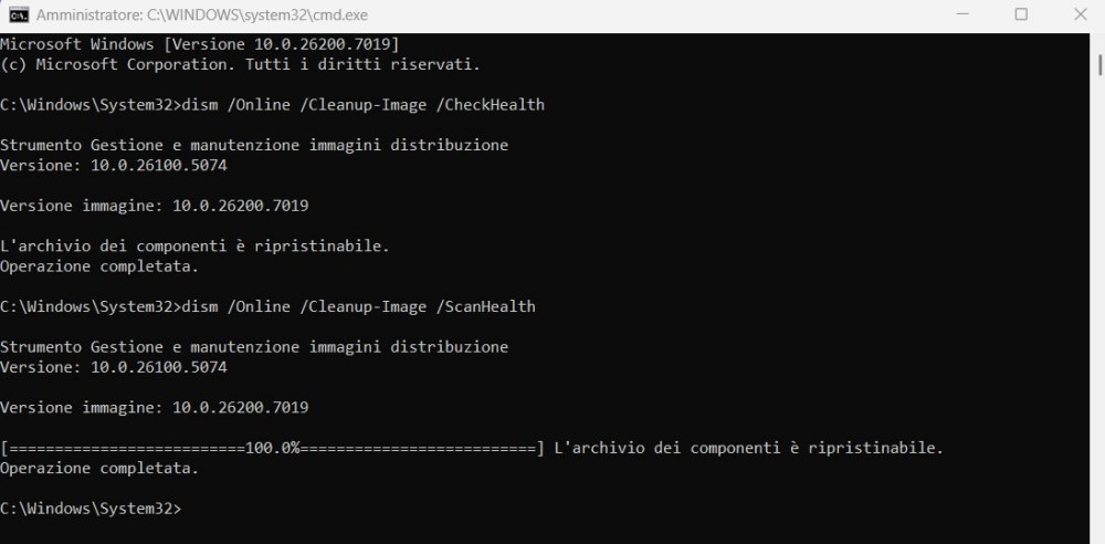 Scansione SFC /scannow e DISM