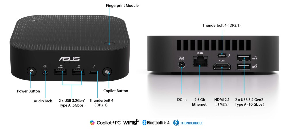 Configurazione porte mini PC ASUS NUC 14 Pro AI