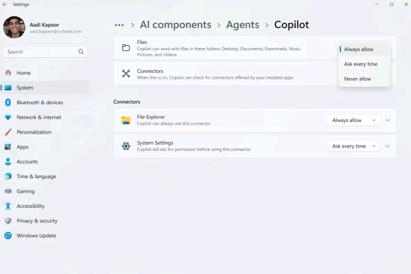 Connettori AI Windows 11
