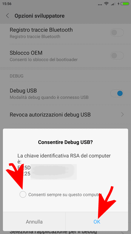 Consenso debug USB Android