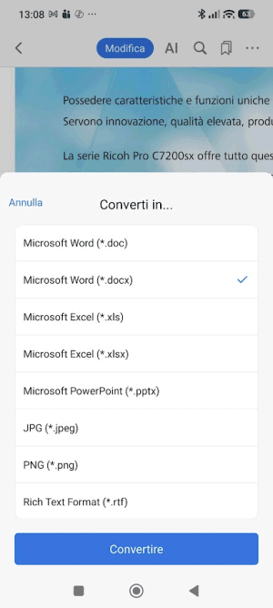 Conversione PDF in Word o immagine JPEG PNG