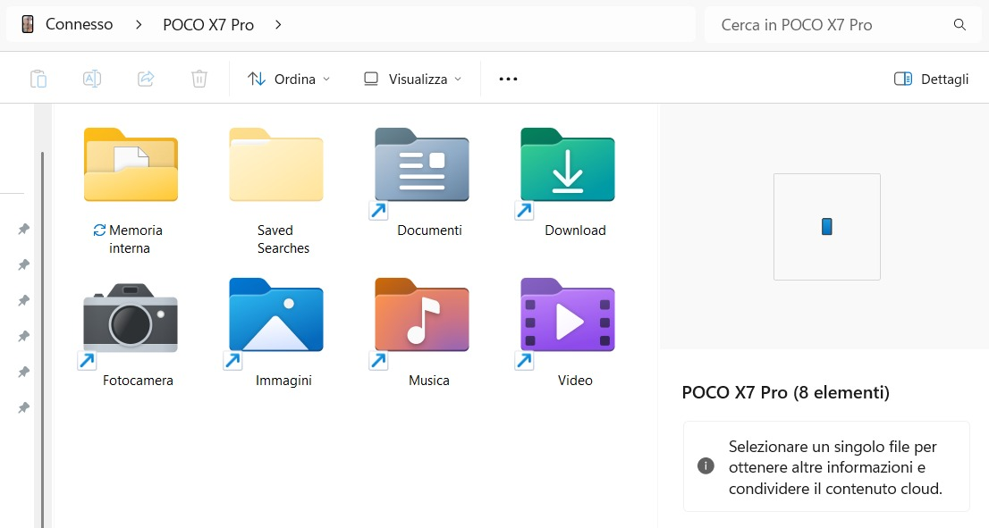 Gestione foto e file smartphone Android da Windows 11