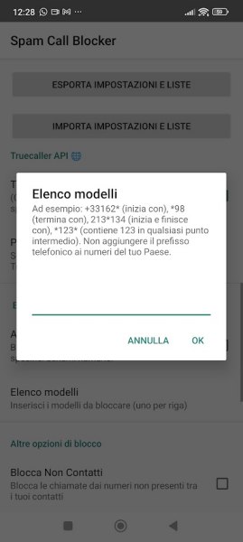 Filtro spam contro chiamate internazionali