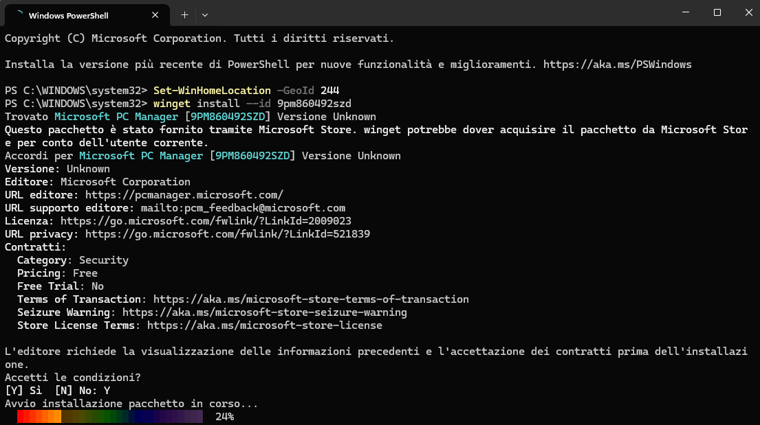 Installazione PC Manager con Winget
